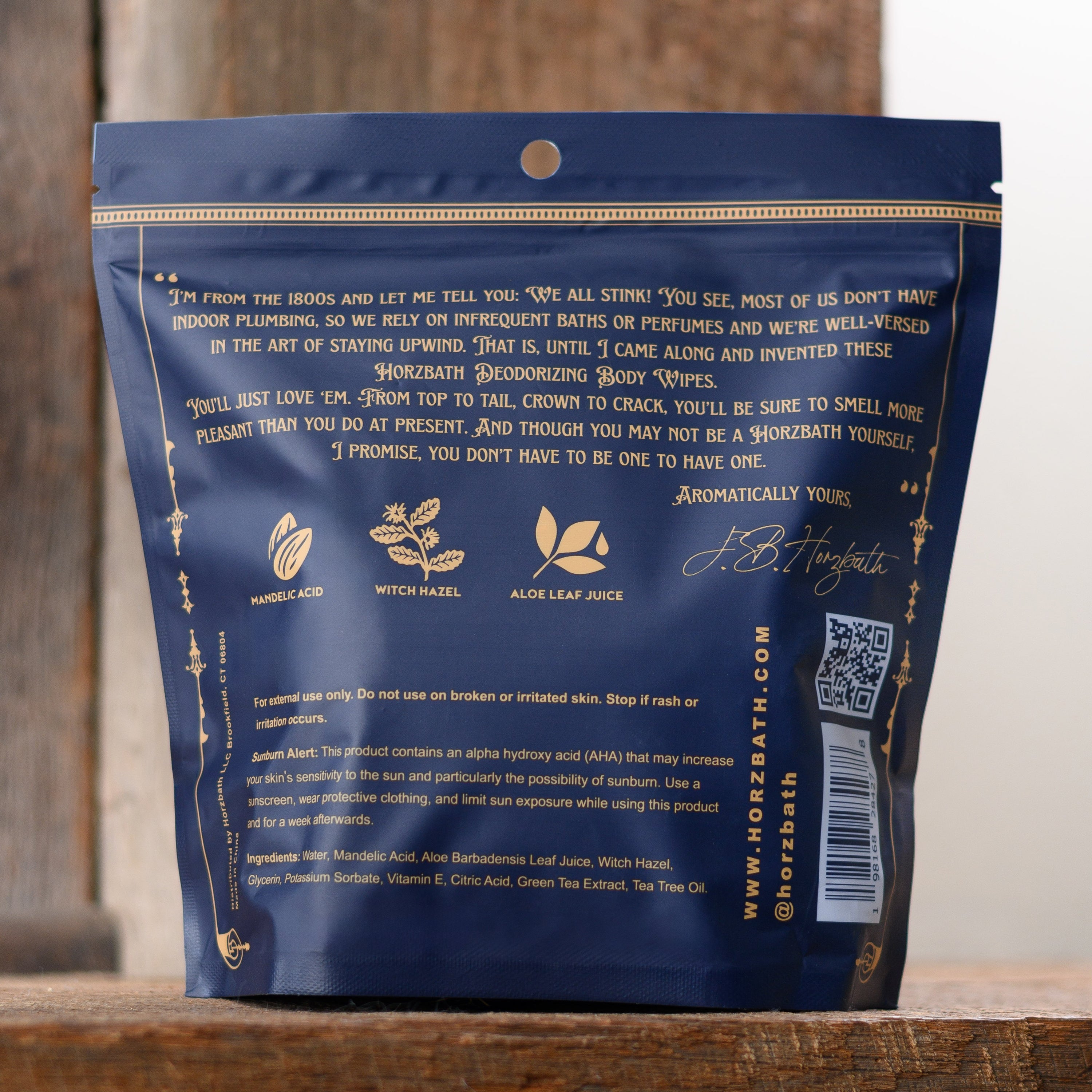 Back side of Horzbath Body Wipes